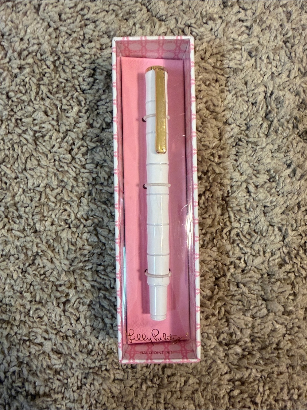 Lilly Pulitzer White Bamboo-Style Ballpoint Pen with Gold Clip
